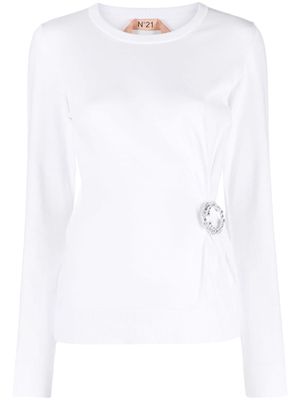 Nº21 brooch-detail cotton jumper - White