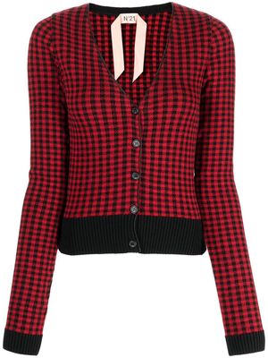 Nº21 check-pattern v-neck cardigan - Red