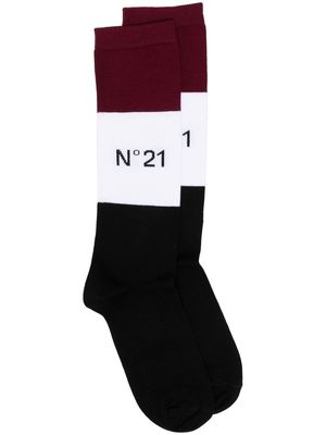 Nº21 colour-block logo-intarsia socks - Black