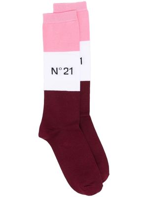 Nº21 colour-block logo-intarsia socks - Red
