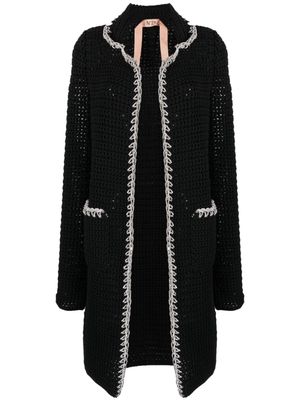 Nº21 contrasting-trim open-knit cardi-coat - Black