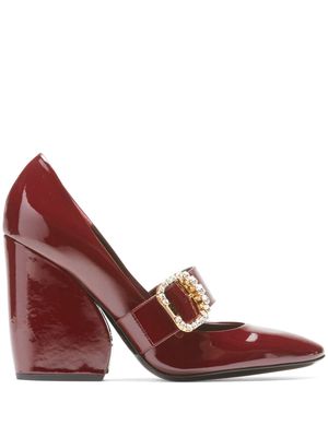 Nº21 crystal-buckle leather pumps - Red