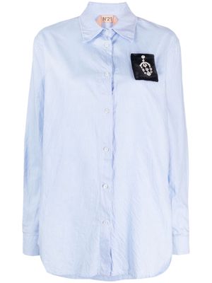 Nº21 crystal embellished-patch cotton shirt - Blue
