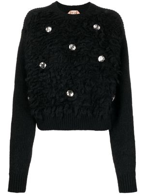 Nº21 crystal-embellished textured jumper - Black
