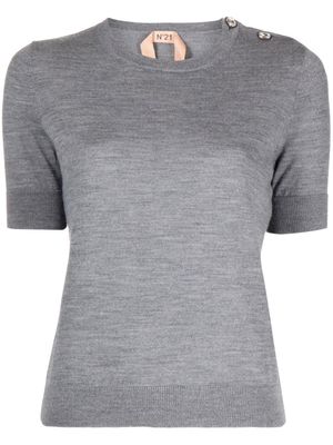 Nº21 crystal-embellished virgin-wool T-shirt - Grey