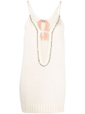 Nº21 crystal-trim plunging-neck knitted dress - Neutrals