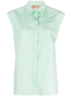 Nº21 embroidered-logo cap-sleeve shirt - Green
