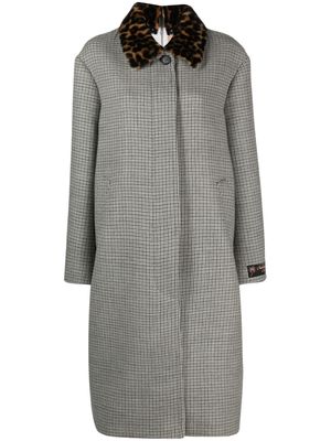 Nº21 faux-fur collar check-pattern coat - Grey