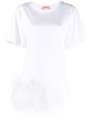 Nº21 feather-trim detail T-shirt - White
