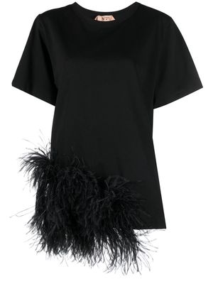 Nº21 feather-trim T-shirt - Black