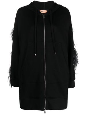 Nº21 feather-trim zip-up hoodie - Black