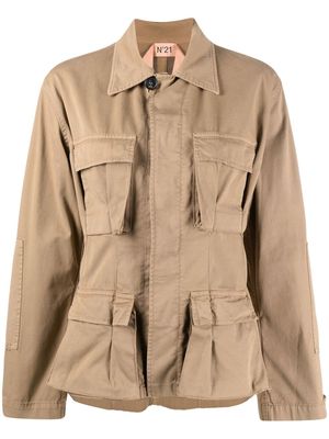 Nº21 flap-pockets cotton fitted jacket - Brown