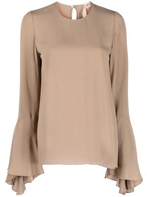Nº21 flared-cuffs long-sleeved blouse - Brown