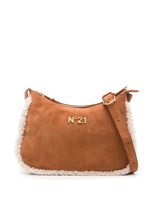 Nº21 fleece-trimmed shoulder bag - Brown