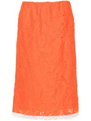 Nº21 floral-appliqué midi skirt - Orange