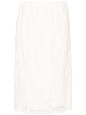 Nº21 floral-appliqué midi skirt - White