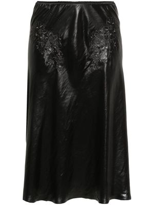 Nº21 floral-embroidery mid-rise skirt - Black
