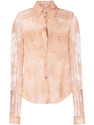 Nº21 floral-lace semi-sheer shirt - 4741 CEROTTO