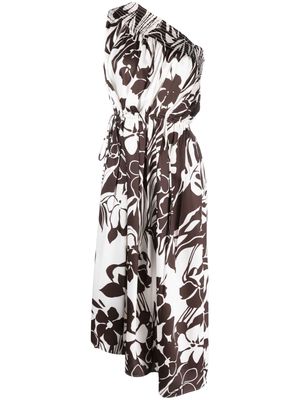 Nº21 floral-print one-shoulder midi dress - White