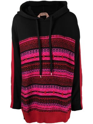 Nº21 geometric-pattern hooded jumper - Black