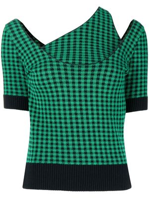 Nº21 gingham-check asymmetrical knit top - Green