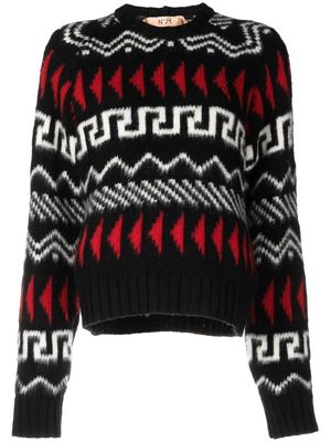 Nº21 intarsia-knit long-sleeved jumper - Black