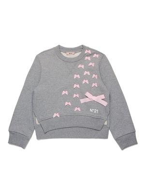 Nº21 Kids bow-appliqué cotton sweatshirt - Grey