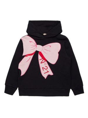 Nº21 Kids bow-print cotton hoodie - Black