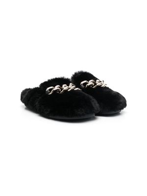 Nº21 Kids chain-detail faux fur loafers - Black