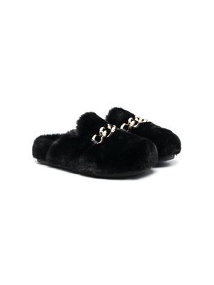 Nº21 Kids chain detail furry slippers - Black