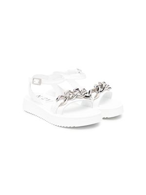 Nº21 Kids chain-embellished buckle sandals - White
