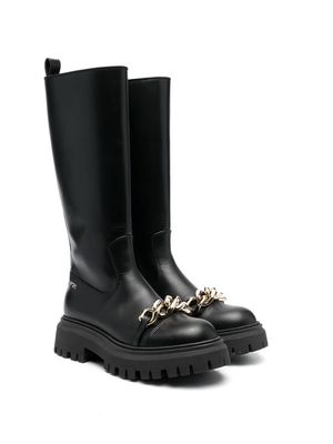 Nº21 Kids chain-embellished tall boots - Black