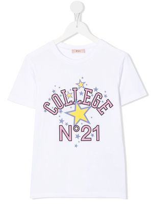 Nº21 Kids College star-print T-shirt - White