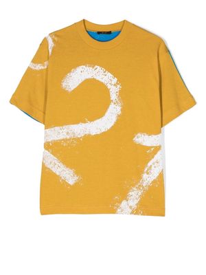 Nº21 Kids colour-block logo-print T-shirt - Yellow