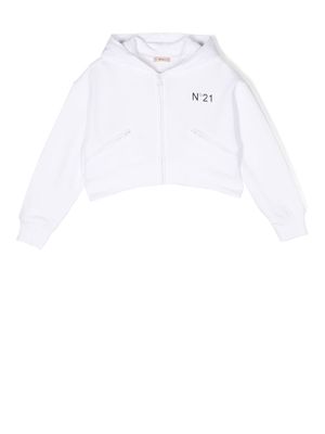 Nº21 Kids cropped zipped hoodie - White