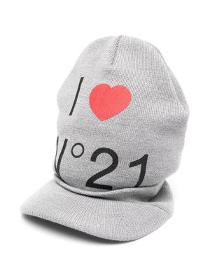 Nº21 Kids curved-peak logo-knit cap - Grey