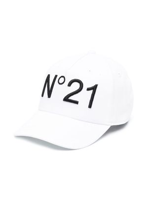 Nº21 Kids embroidered-logo cotton cap - White