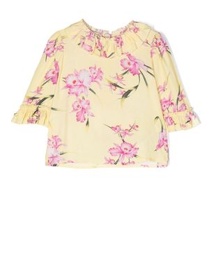 Nº21 Kids floral-print ruffle blouse - Yellow