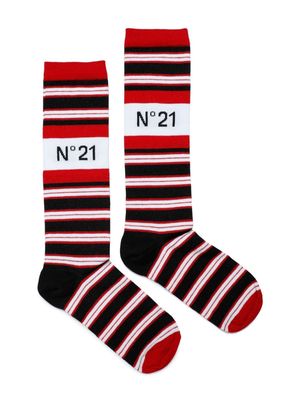 Nº21 Kids intarsia-knit logo-print striped socks - Black