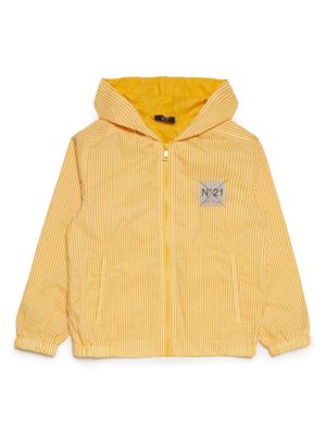 Nº21 Kids logo-appliqué striped hooded jacket - Yellow