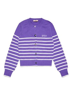 Nº21 Kids logo-embroidered striped cardigan - Purple