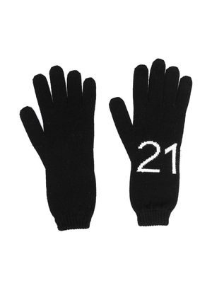 Nº21 Kids logo intarsia-knit gloves - Black