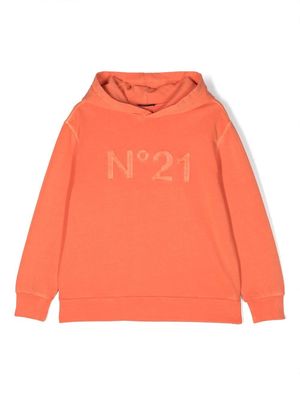 Nº21 Kids logo-patch classic hoodie - Orange