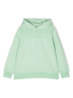 Nº21 Kids logo-patch cotton hoodie - Green