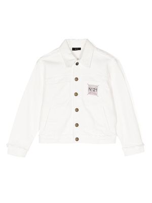 Nº21 Kids logo-patch cotton jacket - White