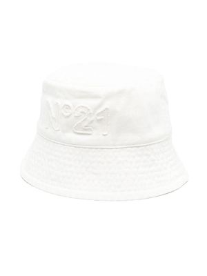 Nº21 Kids logo-patch cotton sun hat - White