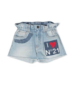 Nº21 Kids logo-patch denim shorts - Blue