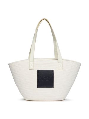 Nº21 Kids logo-patch straw tote bag - White