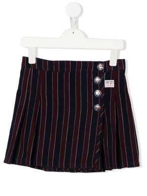 Nº21 Kids logo-patch striped mini skirt - Blue
