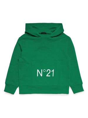 Nº21 Kids logo-print cotton hoodie - Green